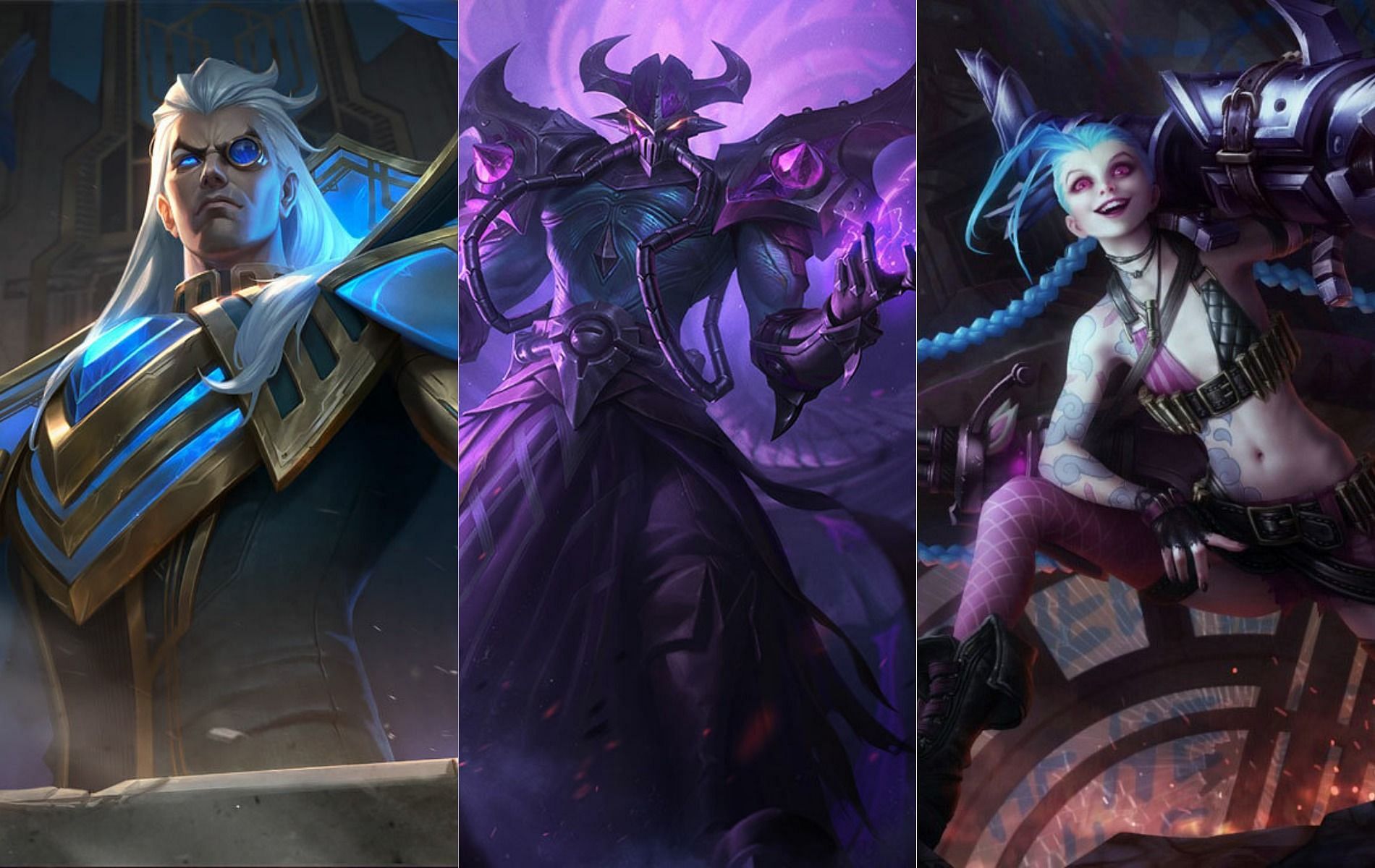 League of Legends patch 12.8 official notes bring Swain mini-rework, Kassadin buffs, and Jinx nerfs (Images via Riot Games)