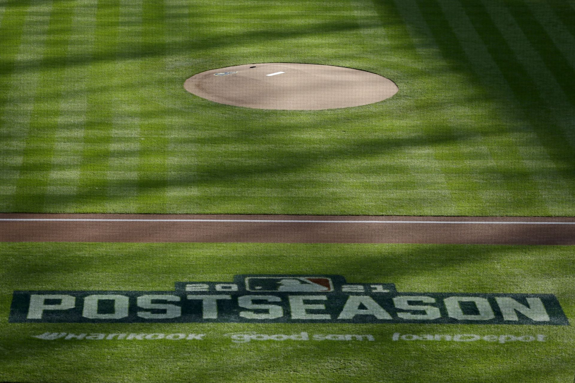 MLB post season logo on the field prior to game 2 of the National League Division Series