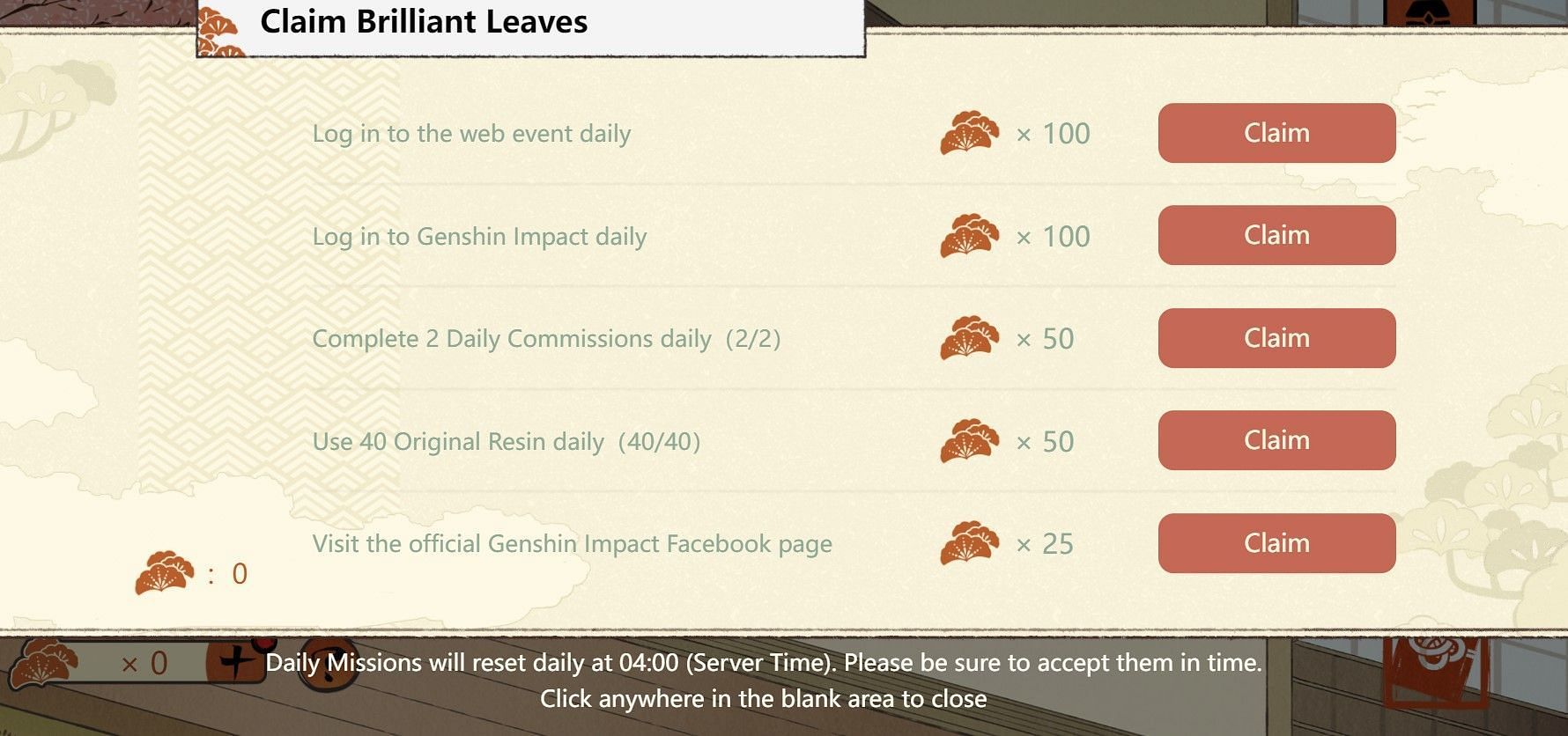 An example of some completed missions (Image via miHoYo)