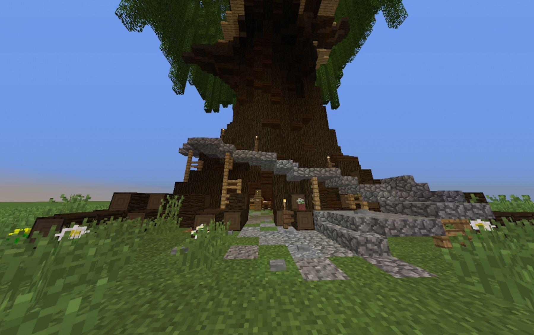 Inside the Trunk is actually inside a hollowed-out tree trunk (Image via Minecraft)