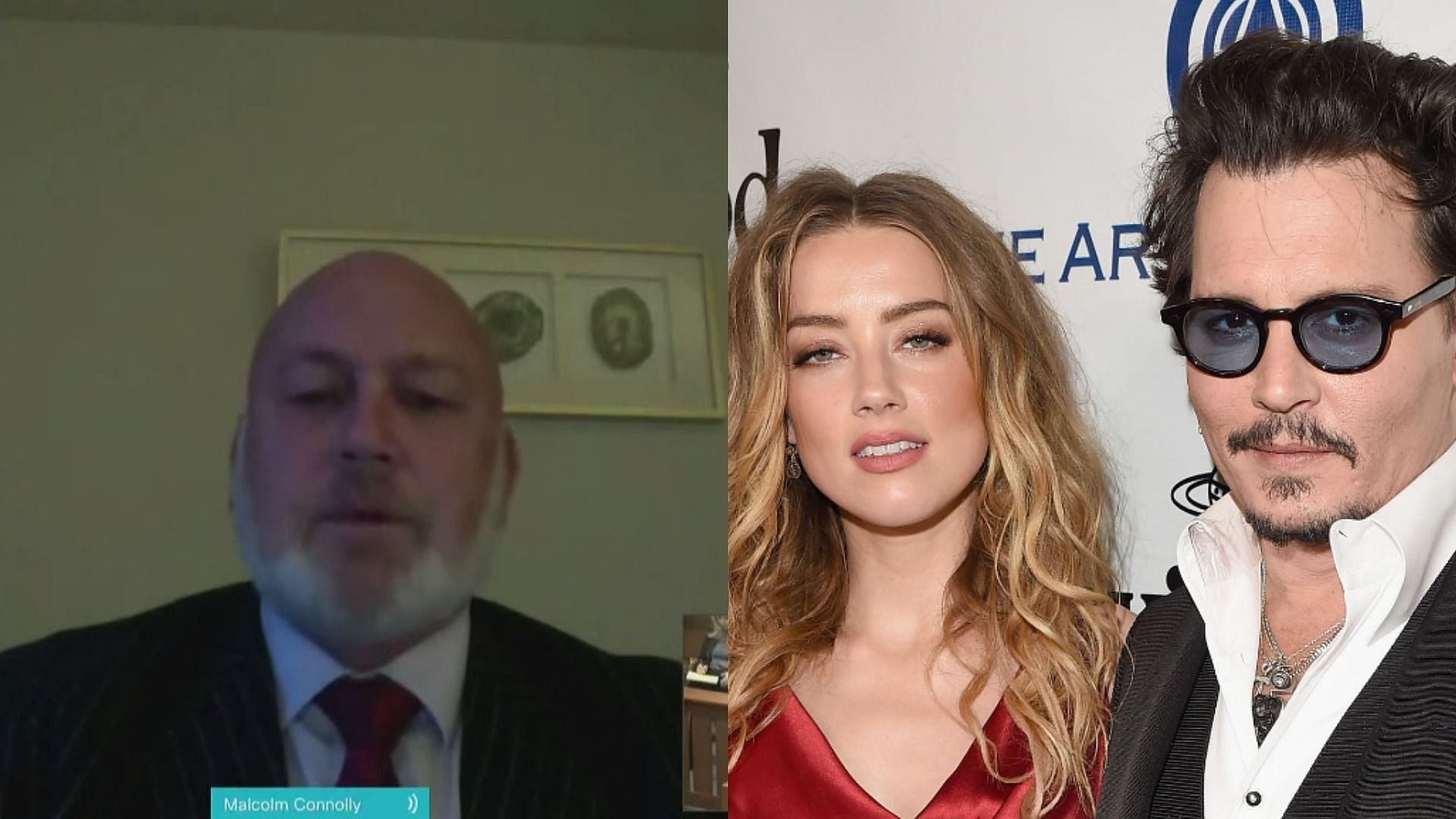 Malcolm Connolly testified during the Johnny Depp vs. Amber Heard trial (Image via YouTube/Law &amp; Crime Network and Getty Images)