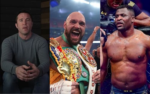 Chael Sonnen (left), Tyson Fury (middle), Francis Ngannou (right) [Image courtesy: Chael Sonnen via YouTube, Getty Images and @francisngannou via Instagram]