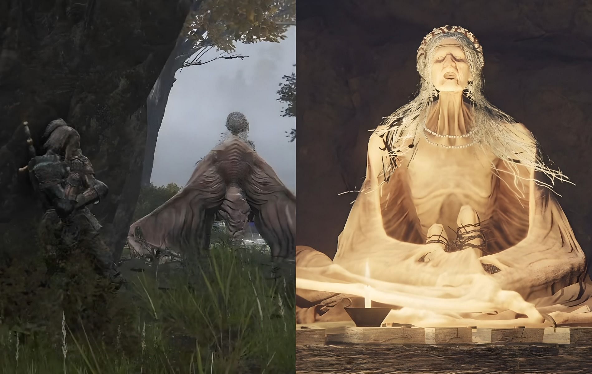 The songs of the Chanting Winged Dames add more interesting lore insight to Elden Ring (Images via Elden Ring and Tabetha/YouTube)