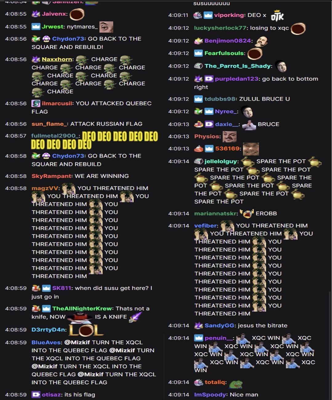 Fans reacting to the streamer&#039;s message (Images via Mizkif/Twitch Chat)