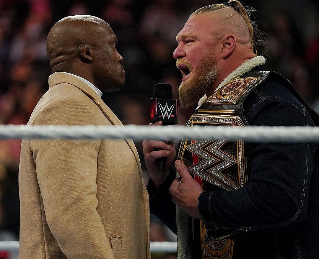 Brock Lesnar and Bobby Lashley face to face