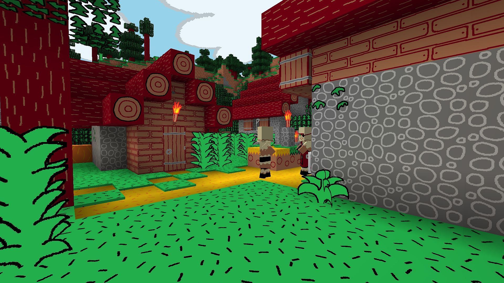 An MS Painted spruce village. (Image via Minecraft)
