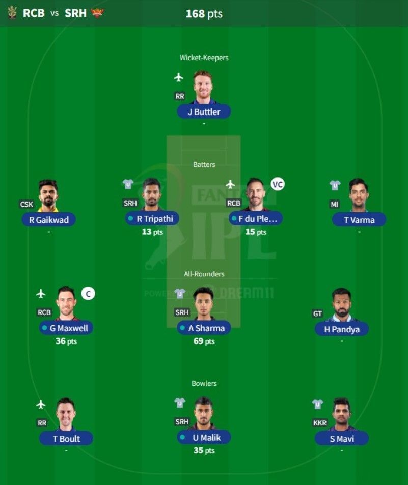 IPL Fantasy team suggested for Match 36 - RCB vs SRH