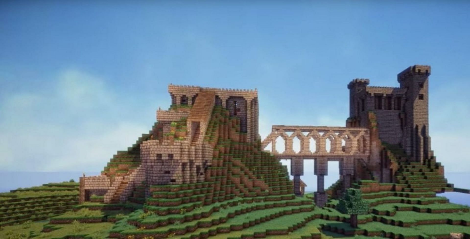 Mountain castles require many resources but are unforgettable in their appearance (Image via Mojang)