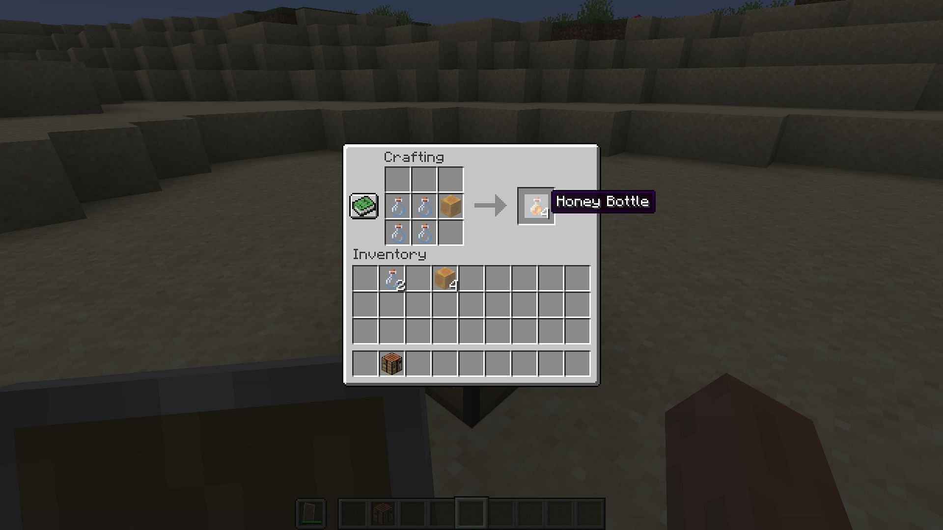 A player turning a honey block back into a bottle of honey (Image via Minecraft)