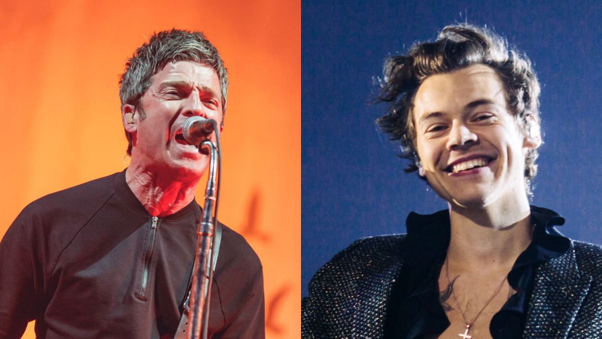 Noel Gallagher came under fire after questioning Harry Styles&#039; songwriting abilities (Image via Javier Bragado/WireImage and Helene Marie Pambrun/Getty Images)