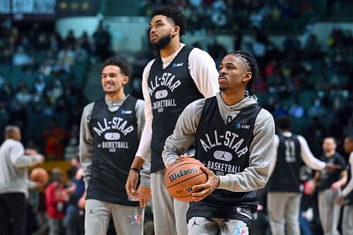 The Minnesota Timberwolves' Karl-Anthony Towns and the Memphis Grizzlies' Ja Morant played as teammates for Team Durant during the 2022 NBA All-Star game.