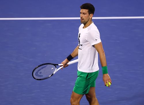 Djokovic at a practice session ahead of Dubai Duty Free Tennis Championship