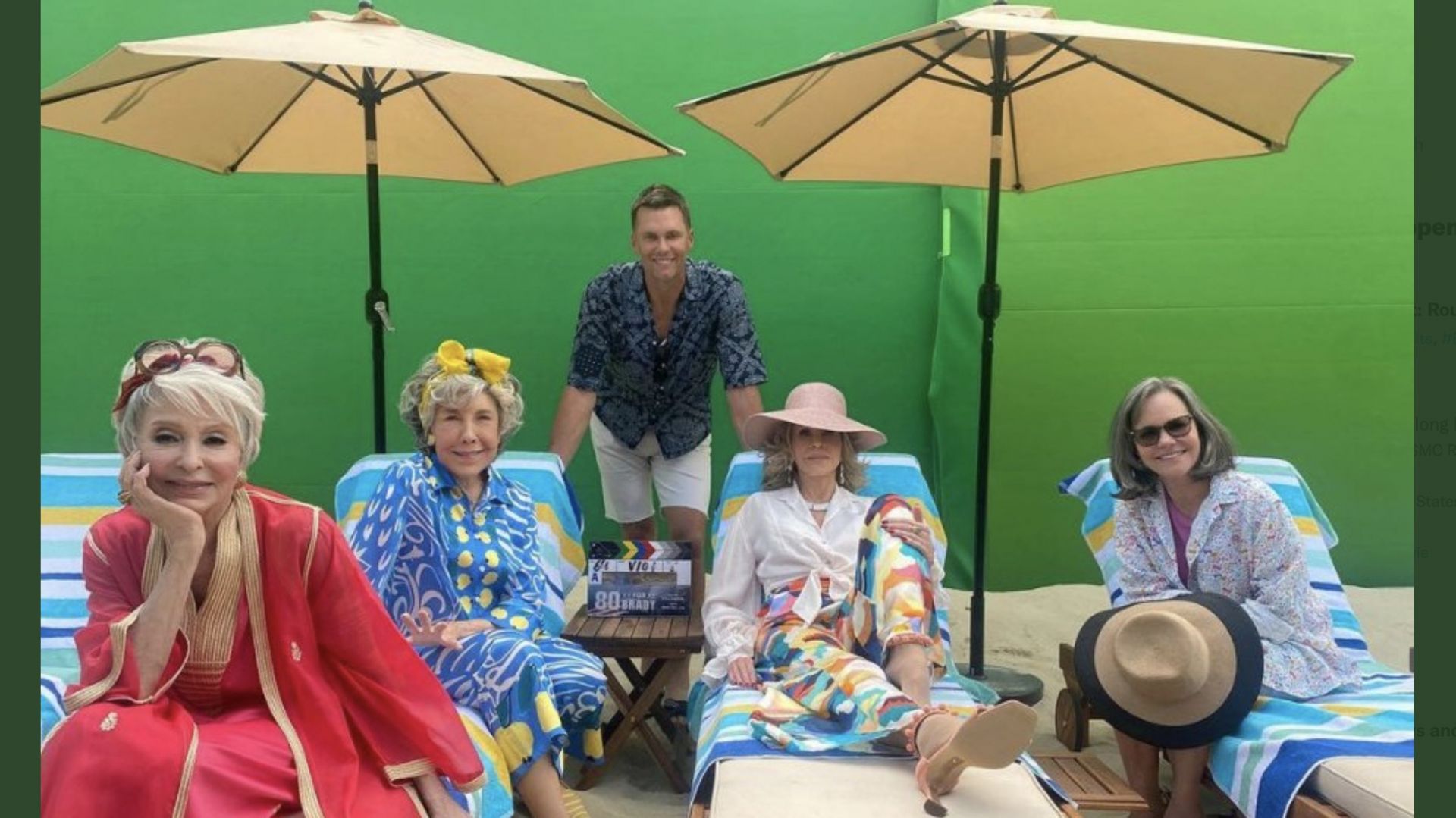 Rita Moreno, Sally Field, Tom Brady, Jane Fonda, and Lily Tomlin. (Courtesy of Dov Kleiman&#039;s Twitter)