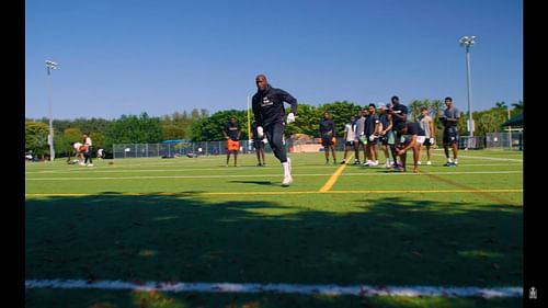 The star receiver working out with other NFL players