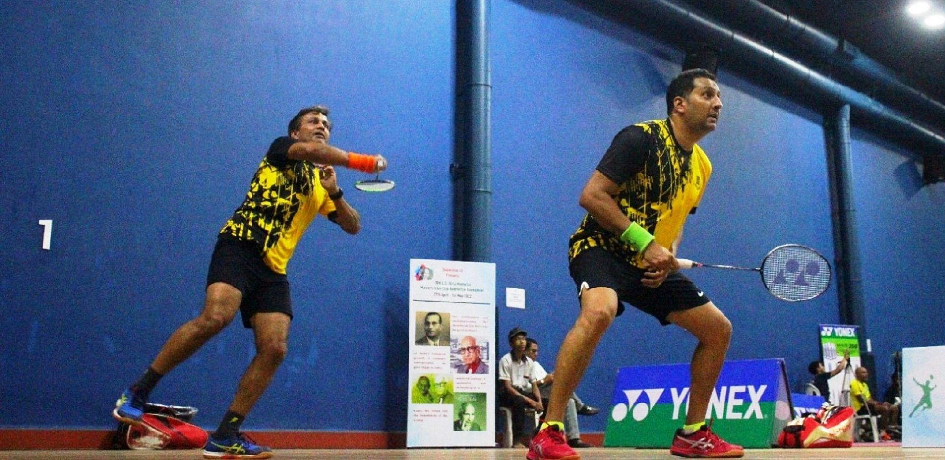 Bombay Gymkhana&rsquo;s Shailesh Daga (L) and Aditya Khansaheb in team championship doubles action on Friday. (Pic credit: GMBA)