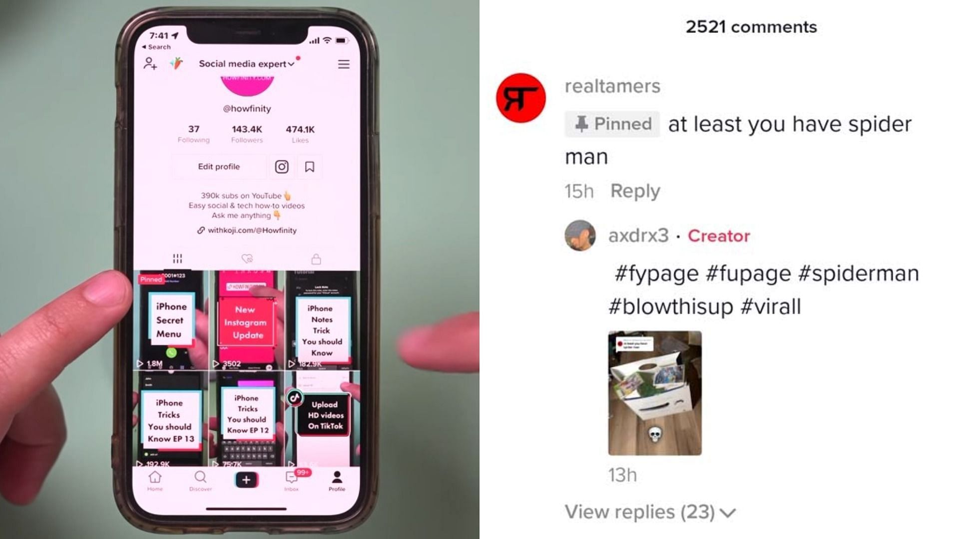 &quot;Pinning&quot; on TikTok refers to pinning videos and pinning comments (Image via Howfinity/YouTube)