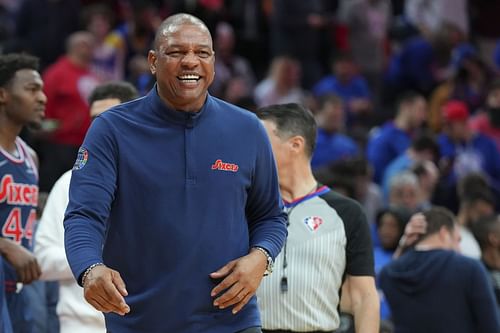 Rivers during the Detroit Pistons and Philadelphia 76ers game.