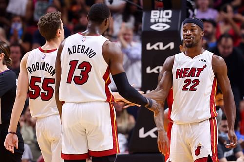 Bam Adebayo and Jimmy Butler in action for the Miami Heat