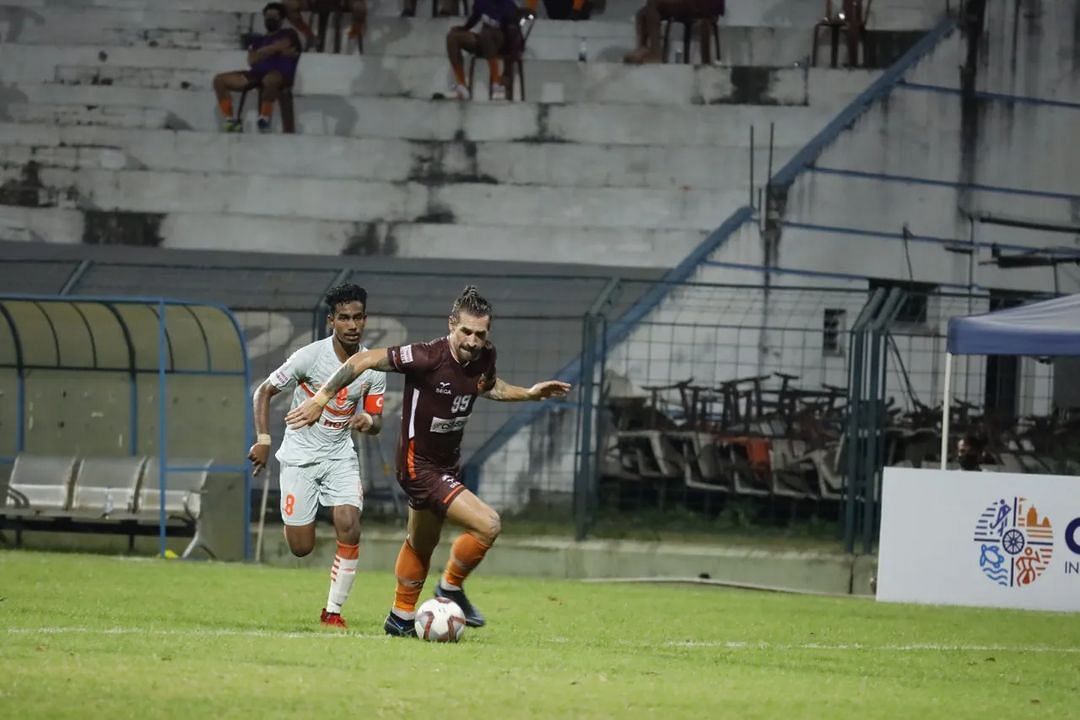 Gokulam Kerala FC&#039;s Luka Majcen in action against Indian Arrows in the I-League (Image Courtesy: I-League Instagram)