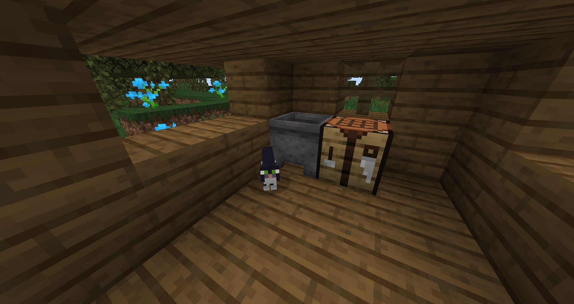 A cauldron in a witch&#039;s hut (Image via Minecraft)