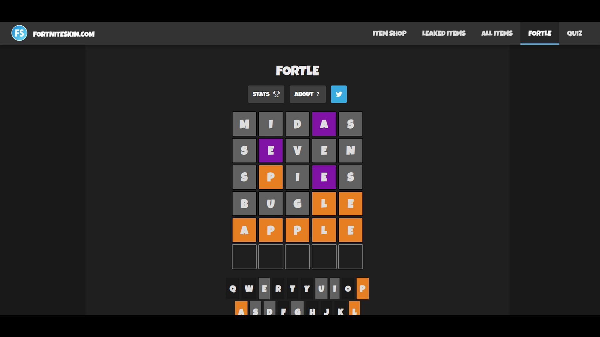 Today&#039;s Fortle solved in just a few steps (Image via FortniteSkin)