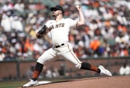 Carlos Rodon, who signed with the team this offseaon, pitches during a Miami Marlins v Giants game