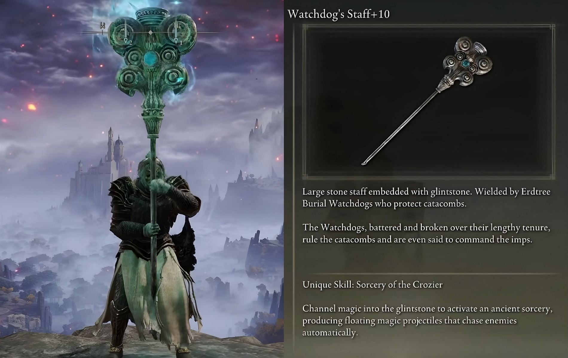 Obtaining the Watchdog&rsquo;s Staff in Elden Ring (Images via Elden Ring and Arekkz gaming/YouTube)