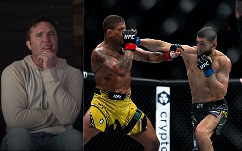 Chael Sonnen (left), Gilbert Burns and Khamzat Chimaev (right) [Images credit: @sonnench and @ufc via Instagram]