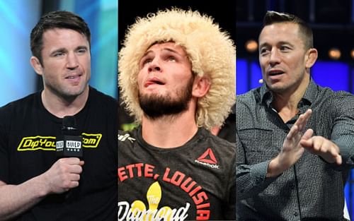 Chael Sonnen (left); Khabib Nurmagomedov (center); Georges St-Pierre (right)