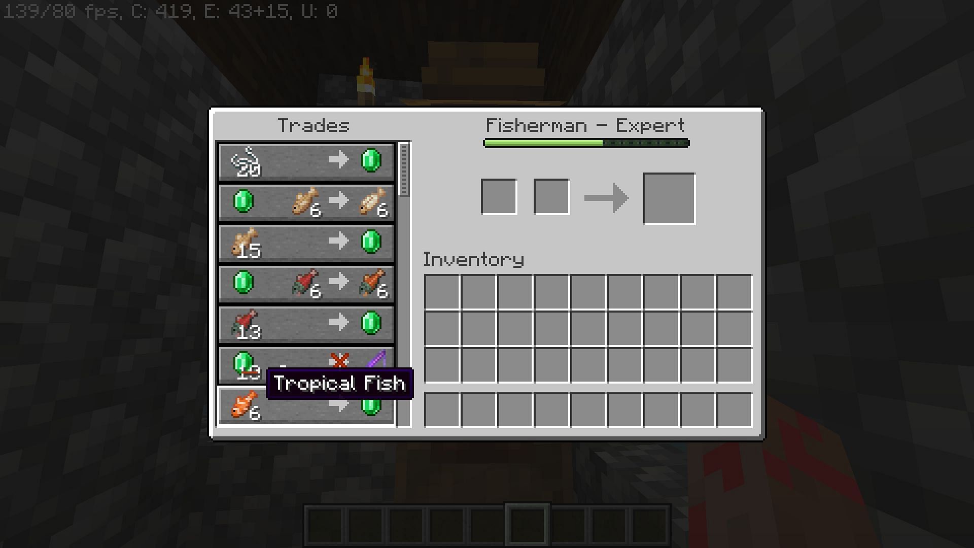 Fisherman villager trade (Image via Minecraft)