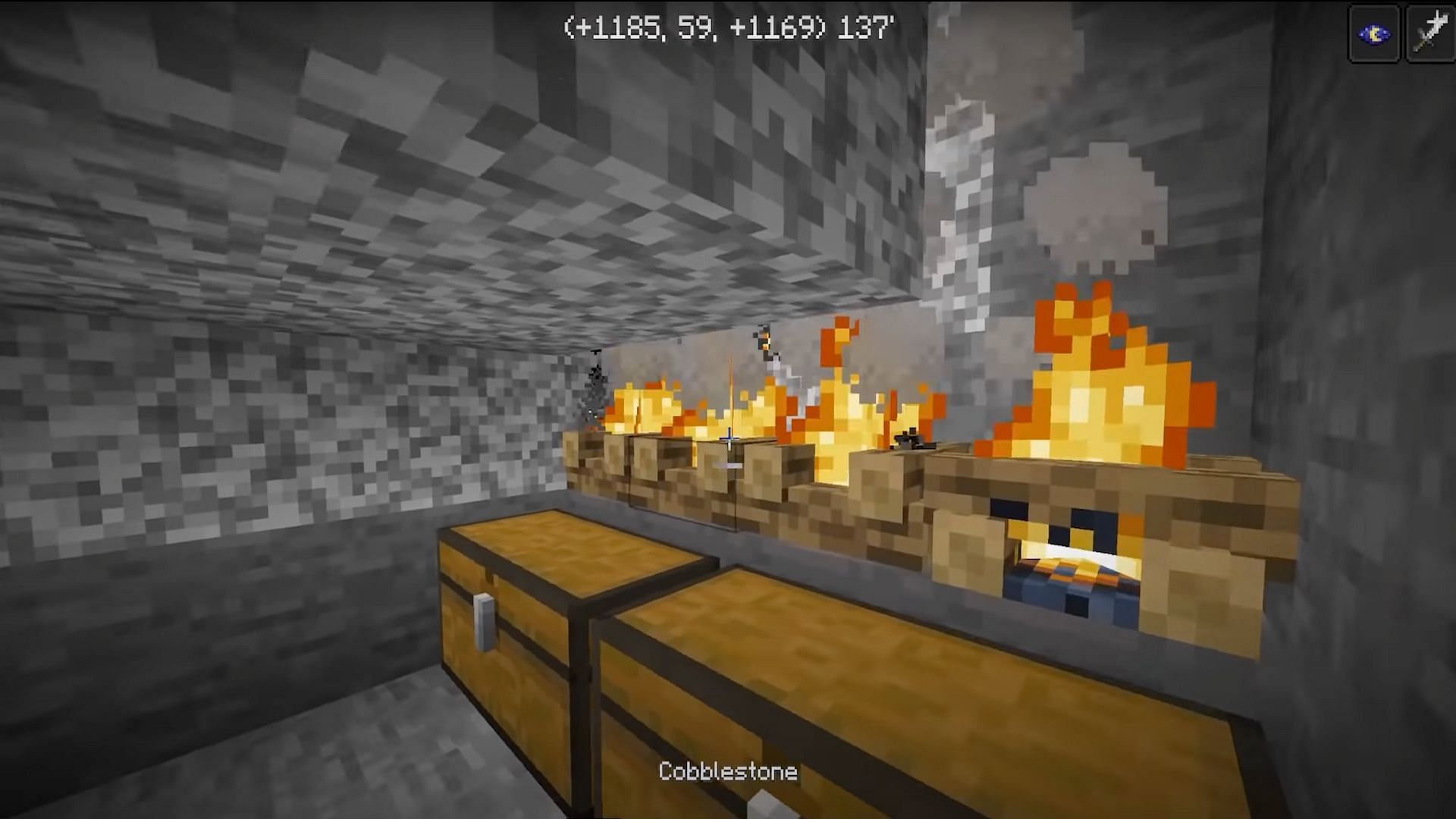 Players must add chests, hoppers, and campfires to the collection room (Image via Dusty Dude/YouTube)