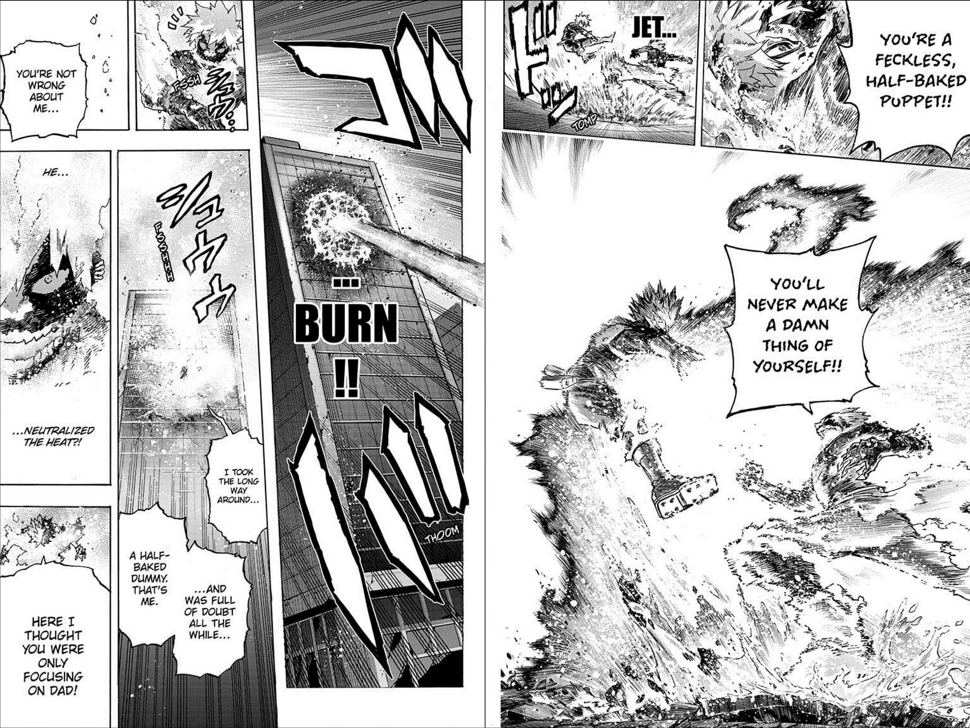 Dabi&#039;s &quot;Flashfire Fist: Jet Burn&quot; in My Hero Academia 351 (Image via Shueisha)