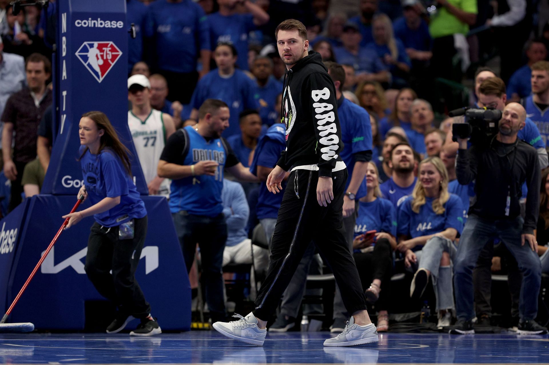 Doncic on the sidelines for Game one against the Utah Jazz.