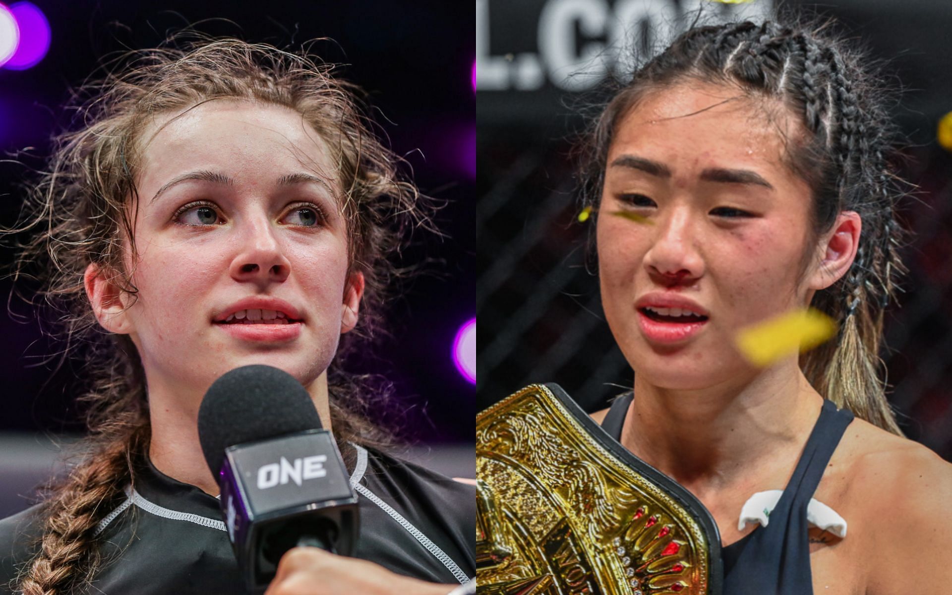 Danielle Kelly (left) says her dream submission grappling match at ONE Championship would be against ONE women&#039;s atomweight world champion Angela Lee (right). [Photos ONE Championship]