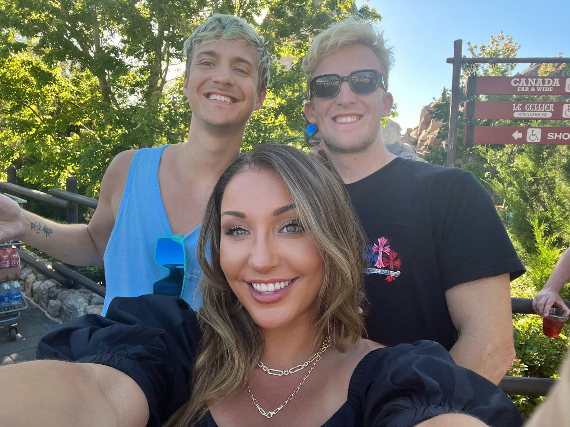 Ninja (left), his wife Jessica Blevins (center), and Tfue (right) were not always on such friendly terms (Image via Twitter/JessicaBlevins)