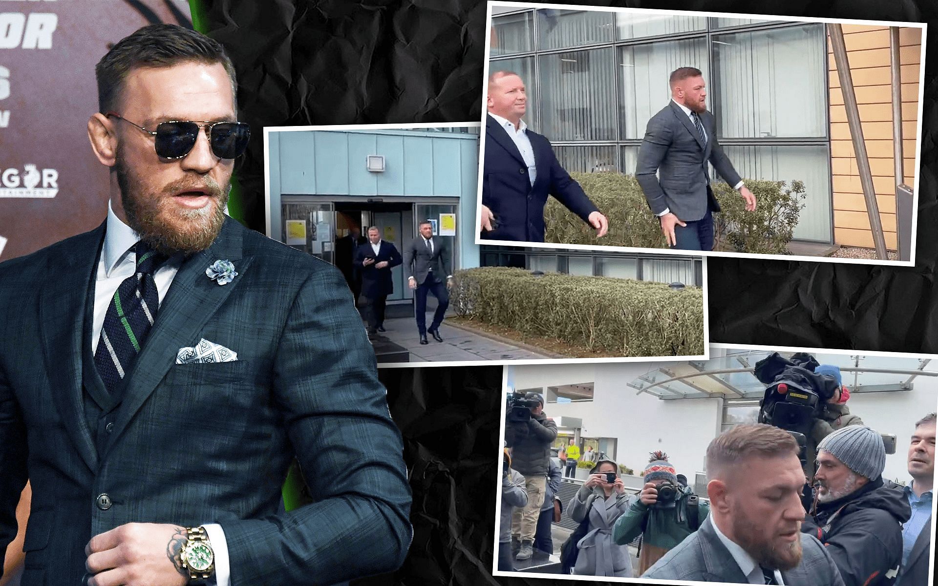 Conor McGregor appears at a Dublin court [Left image courtesy - Getty; right images courtesy - @Healyhack on Twitter]
