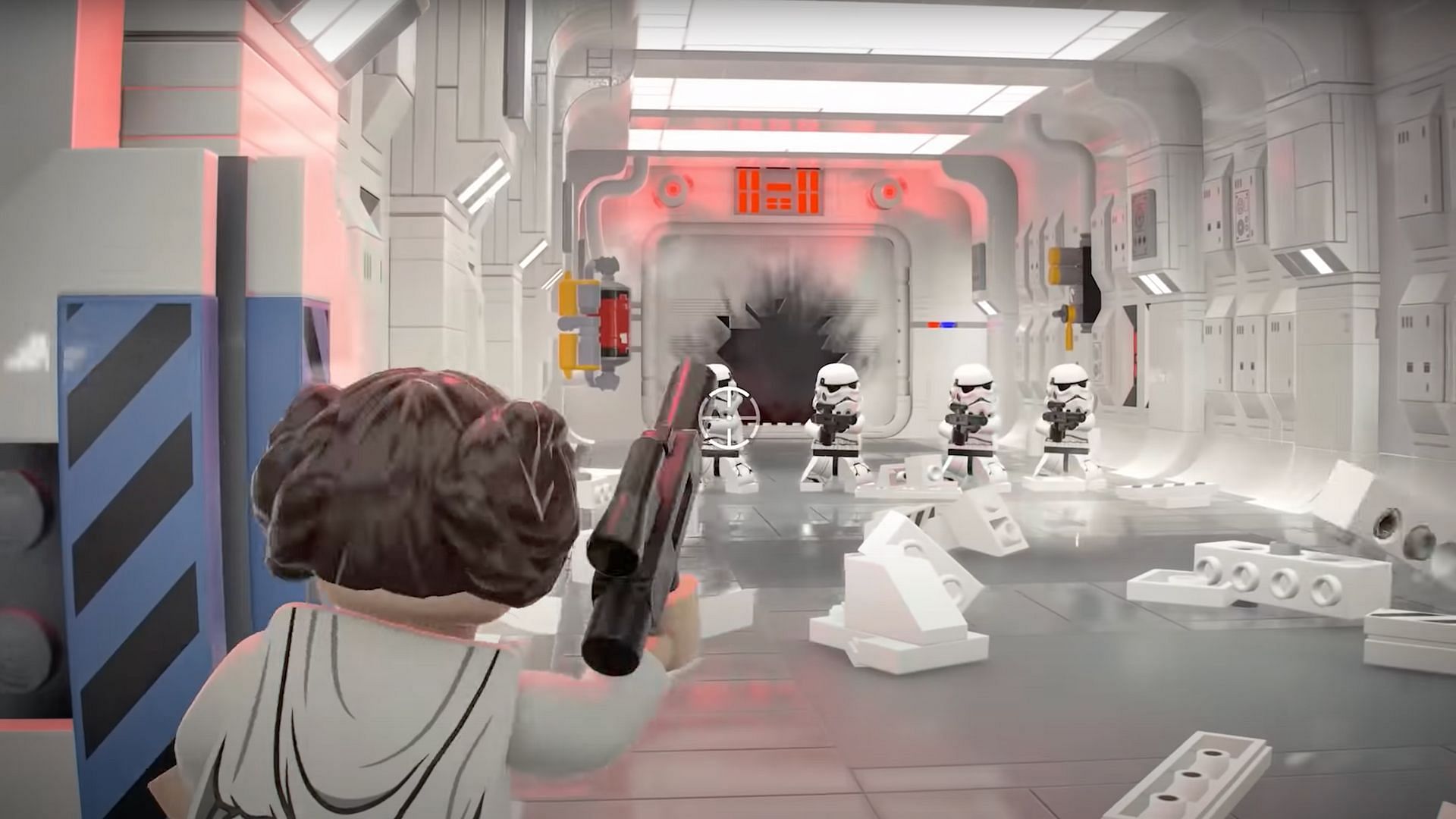 Players of Lego Star Wars: The Skywalker Saga can find the grapple points in the back corner of the Echo Base (Image via Warner Brothers)