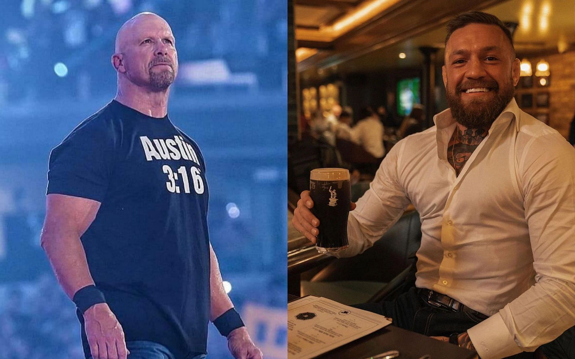 &#039;Stone Cold&#039; Steve Austin and Conor McGregor [Left image courtesy - @DirtSheetRadio on Twitter; Right image courtesy - @thenotoriousmma on Instagram]