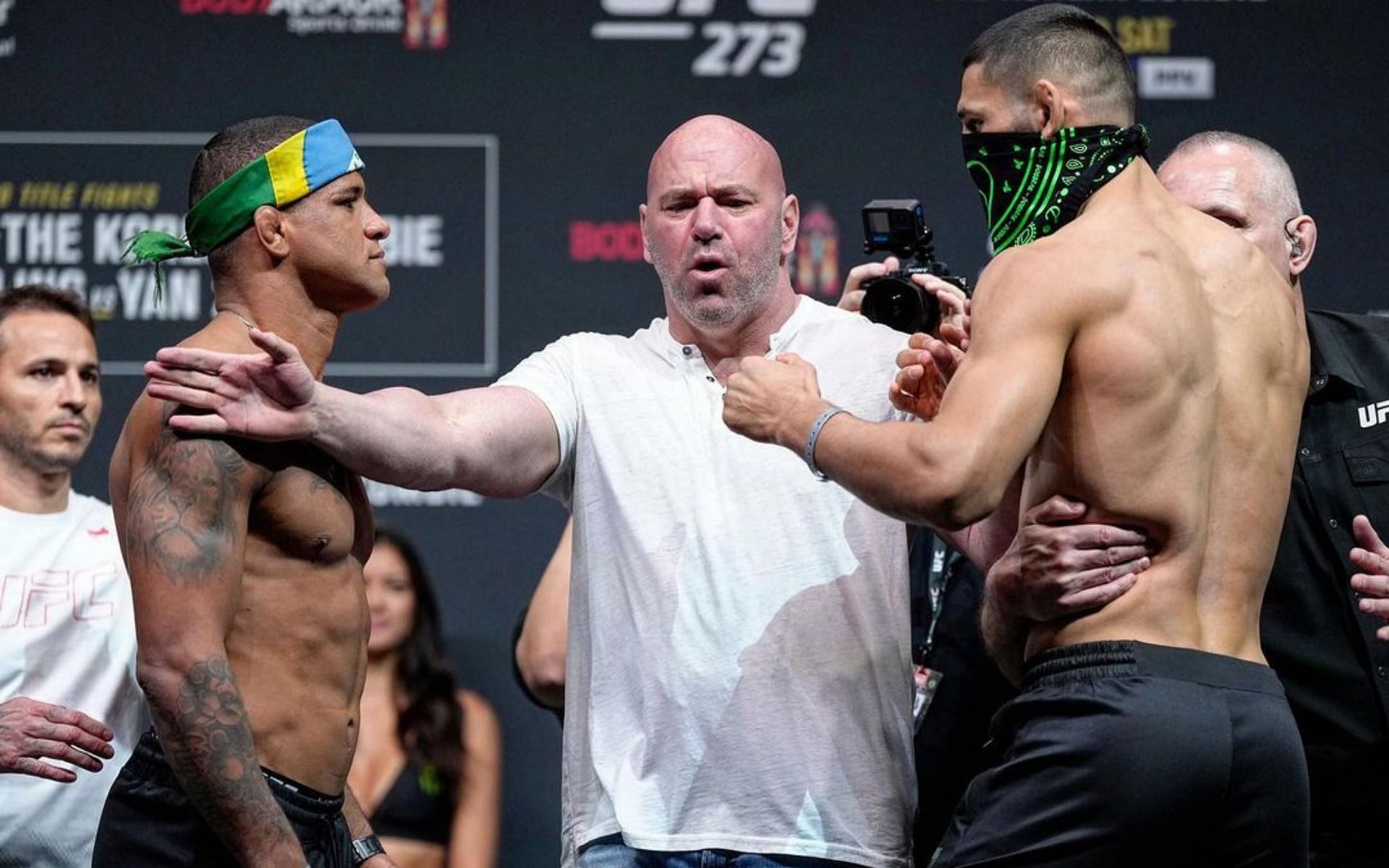 From left to right: Gilbert Burns, Dana White and Khamzat Chimaev [Image Courtesy: @khamzat_chimaev on Instagram]