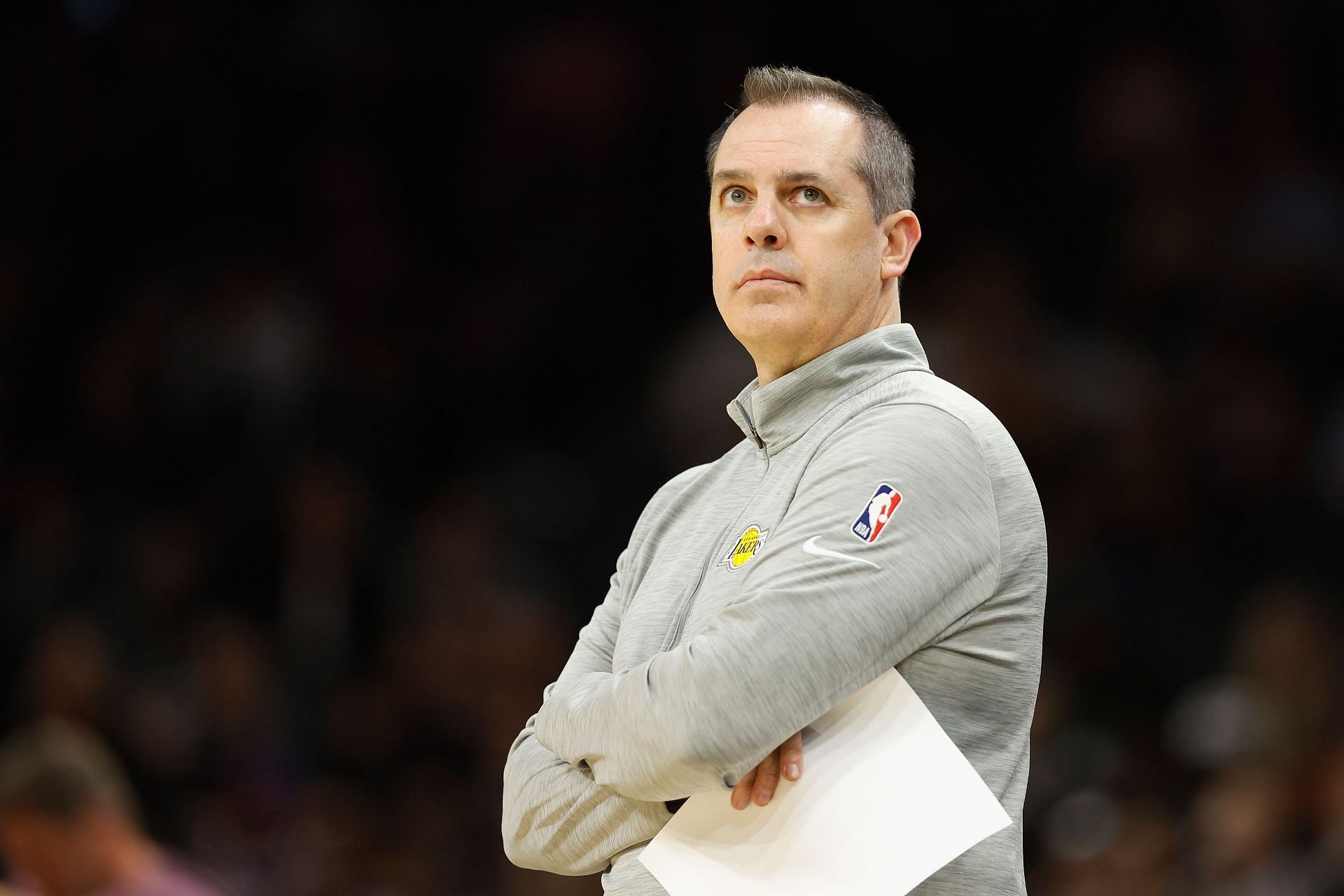 Head coach Frank Vogel of the Los Angeles Lakers reacts during the second half of the NBA game against the Phoenix Suns at Footprint Center on April 05, 2022 in Phoenix, Arizona. The Suns defeated the Lakers 121-110.