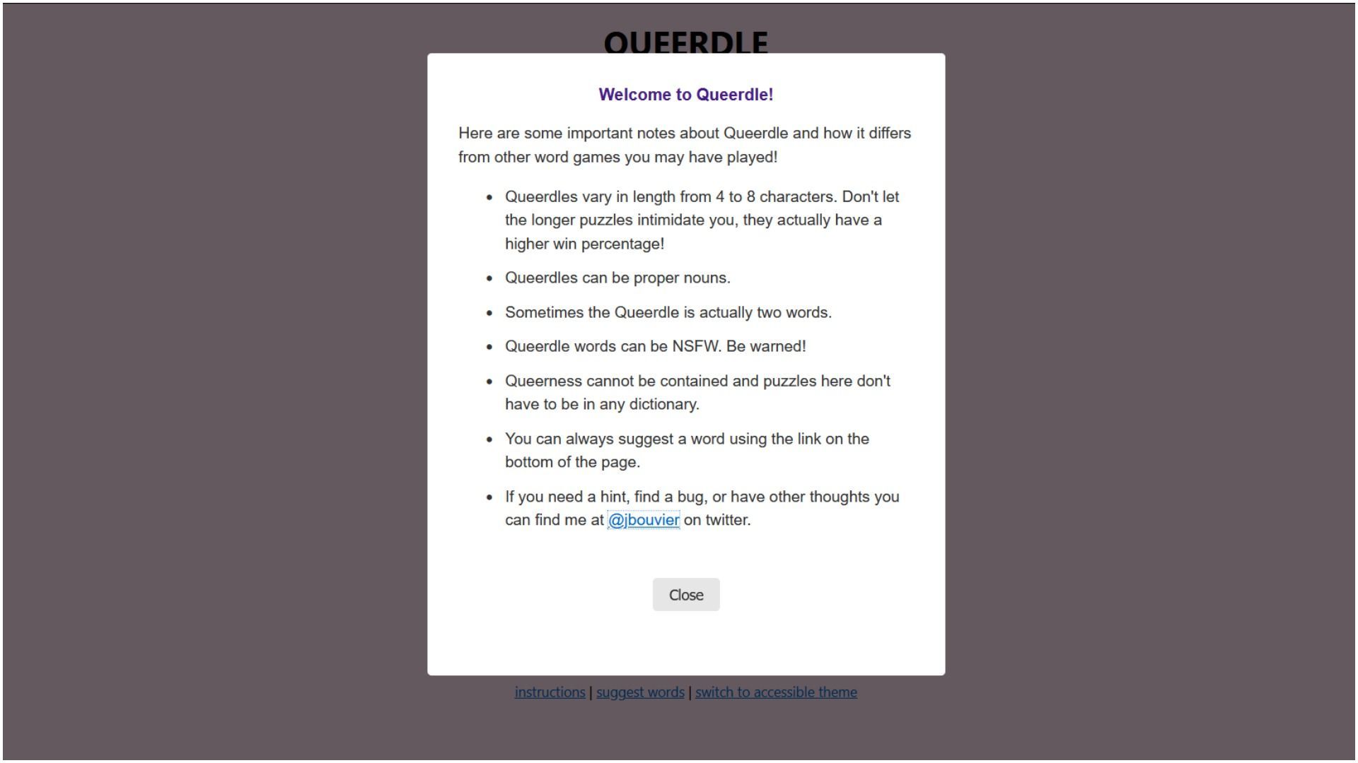 The list of information given upon entering the website (Image via Queerdle)