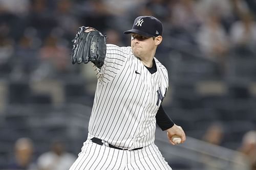 #47 Pitcher Jordan Montgomery of the Yankees delivering a pitch at Yankee Stadium vs. the Texas Rangers