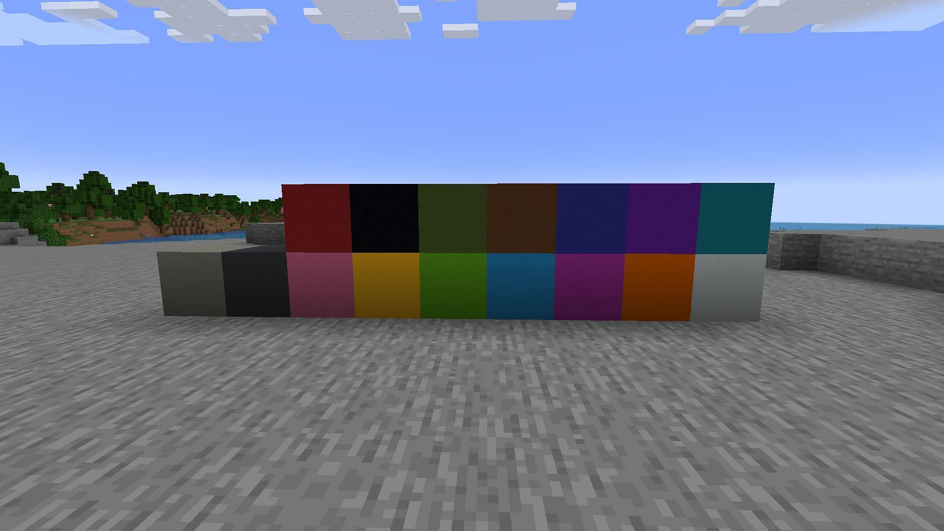 The sixteen colors of concrete (Image via Minecraft)