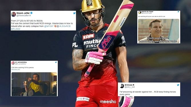 "Still fans don't give him enough respect!" - Twitter showers praise on Faf du Plessis after his well-paced 96 against LSG in IPL 2022
