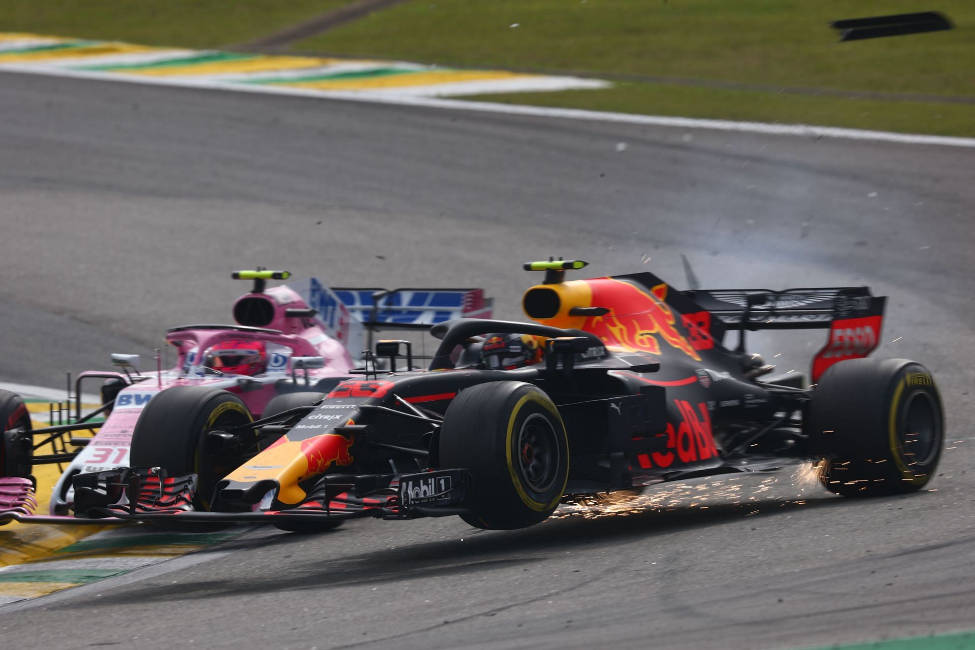 Esteban Ocon (left) and Max Verstappen (right) had an altercation following an incident in Brazil 2018