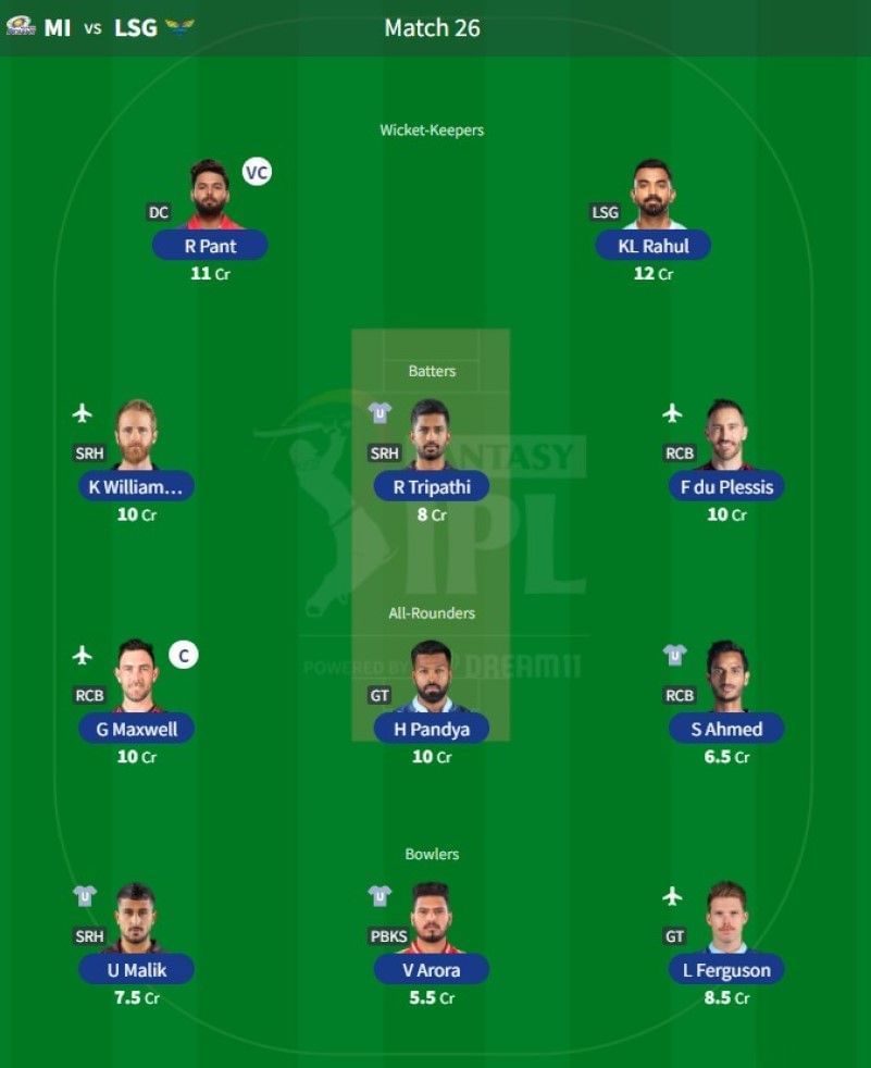 Best IPL Fantasy team for Match 27 - DC vs RCB.