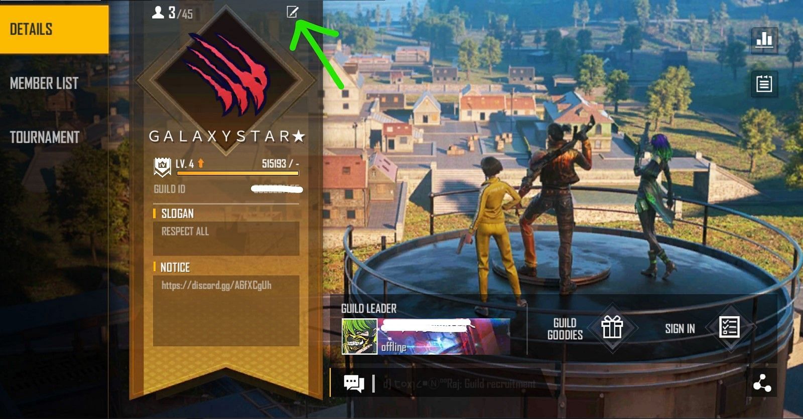 Changing guild name in Free Fire (Image via Sportskeeda)
