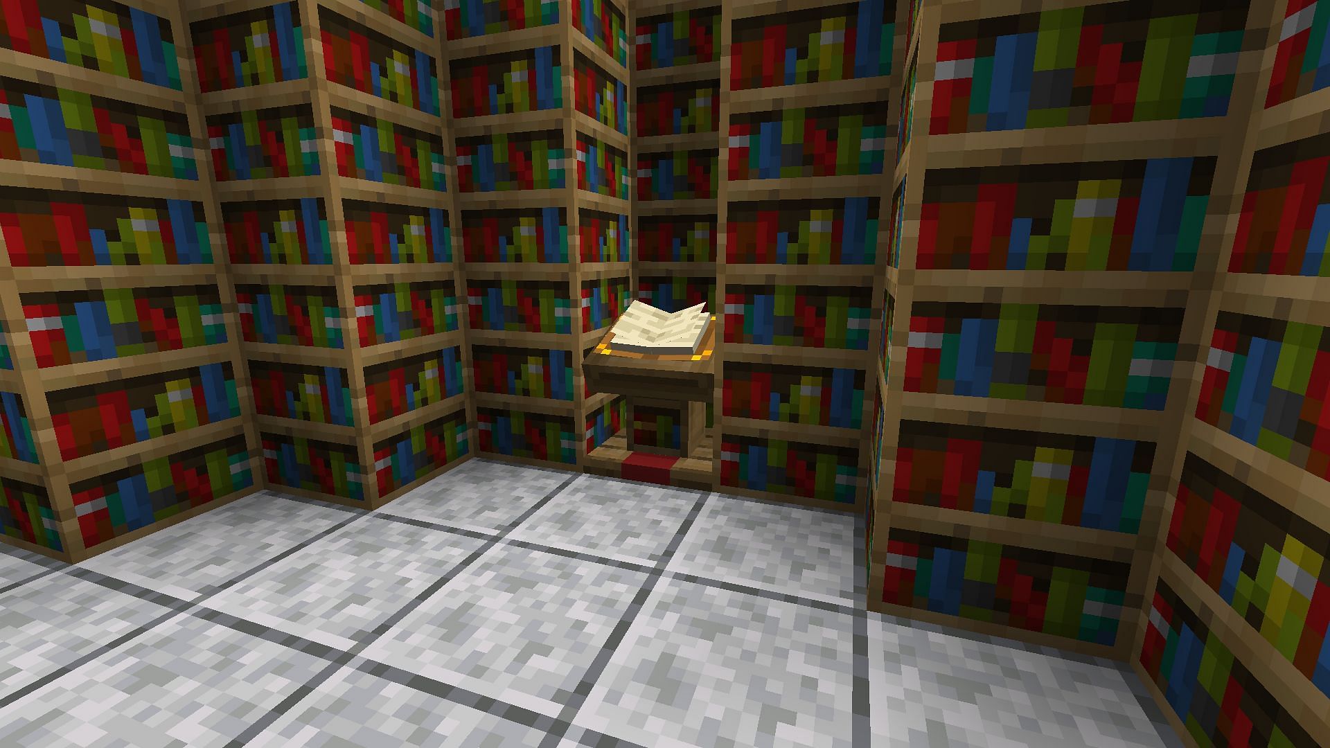 A lectern surrounded by books. (Image via Minecraft)