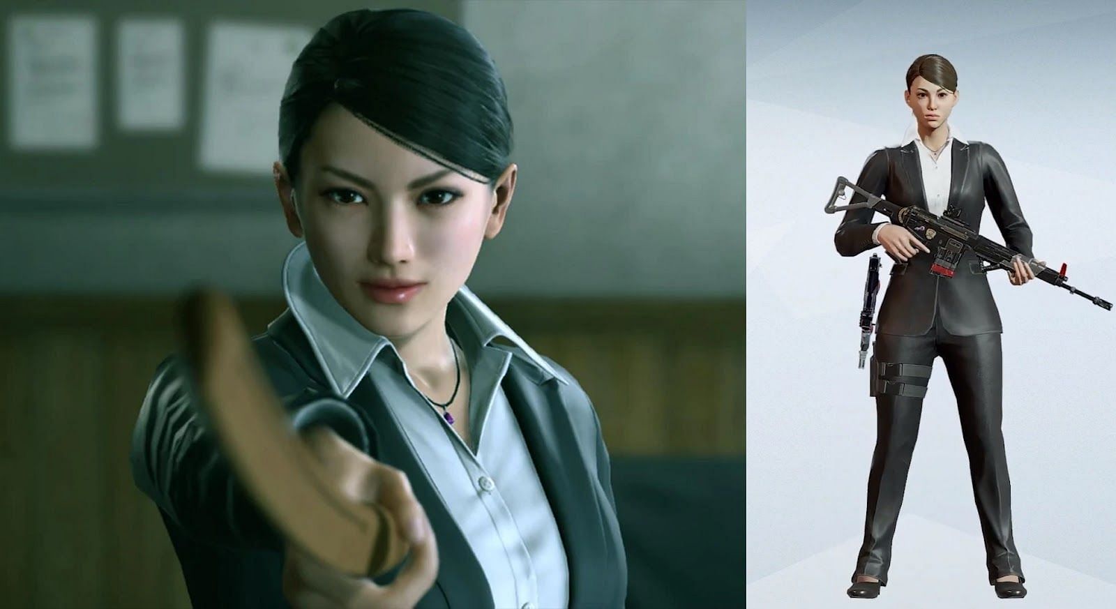 Kaoru Sayama character and operator skin side by side (Image via Ubisoft/Capcom)