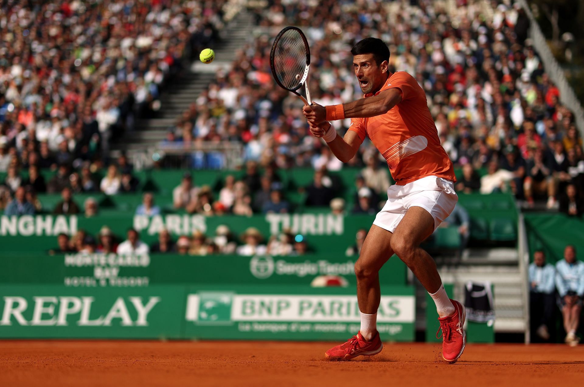 Novak Djokovic in action at the 2022 Rolex Monte-Carlo Masters